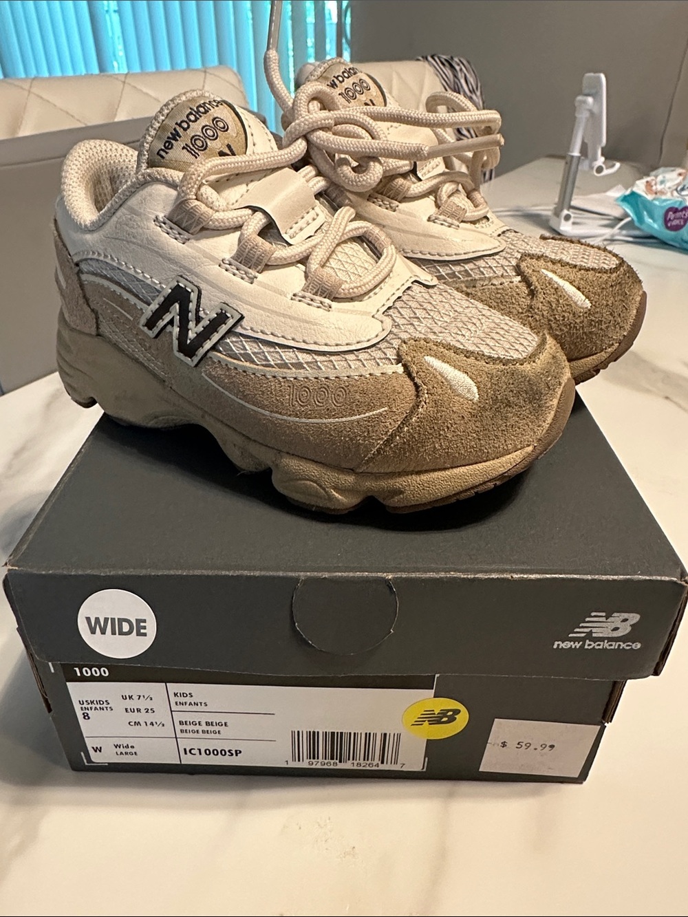 New Balance Kids Beige and Tan 1000 Wide Sneakers